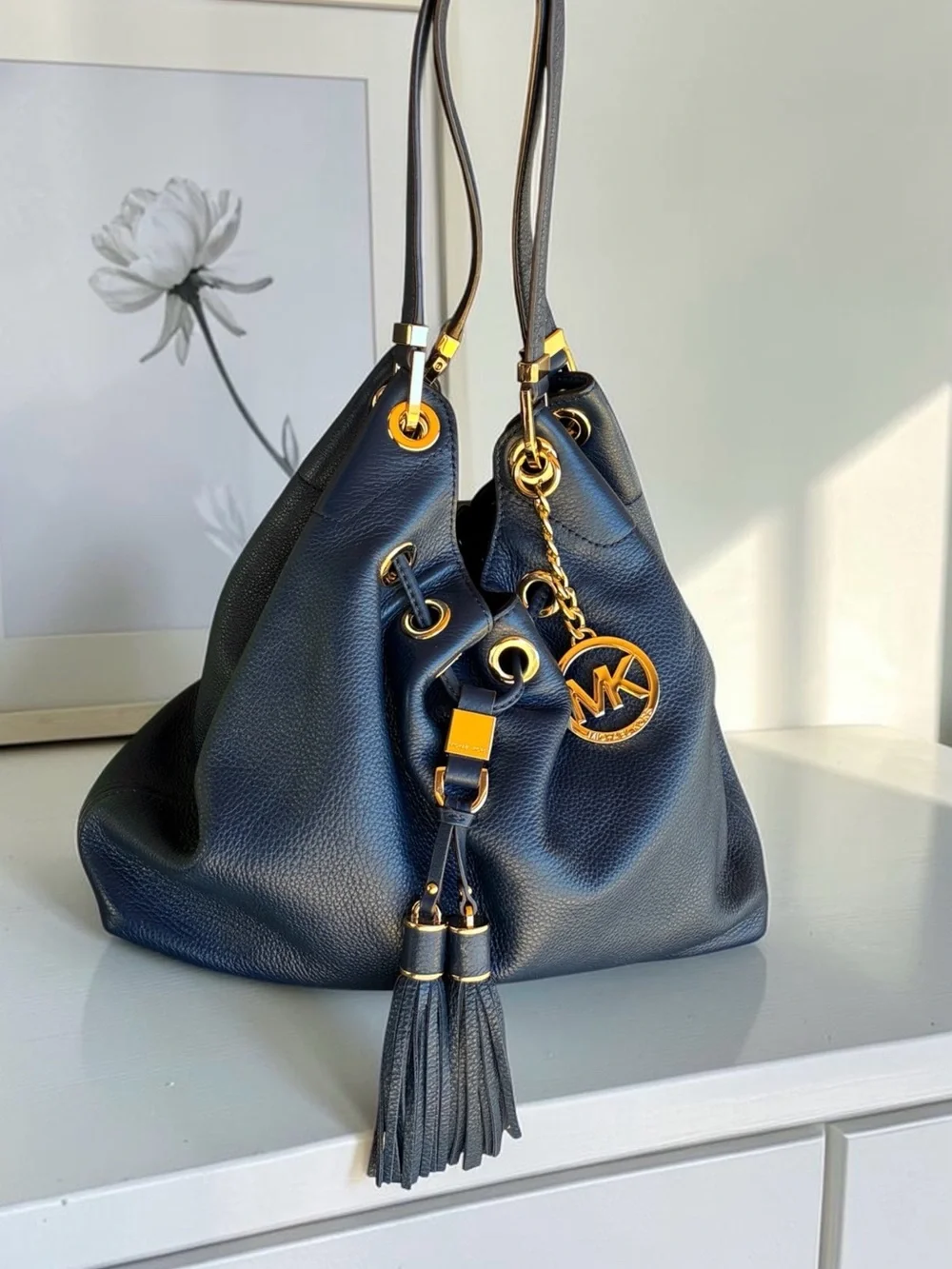 Michael Kors Pebbled Leather Hobo with Gold Hardware and Tassel